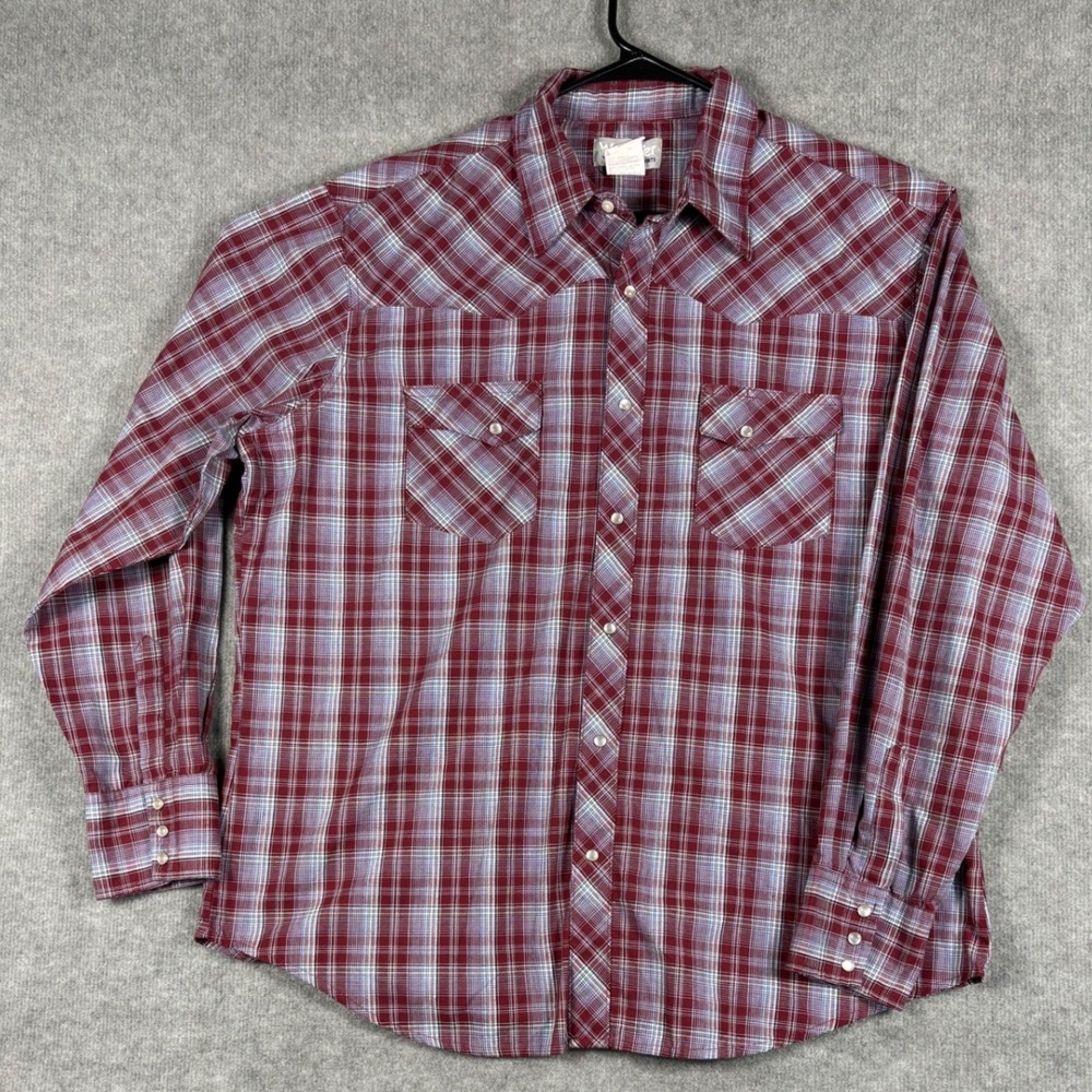 Wrangler Wrancher Western Snap Shirt Plaid XL Red Blue